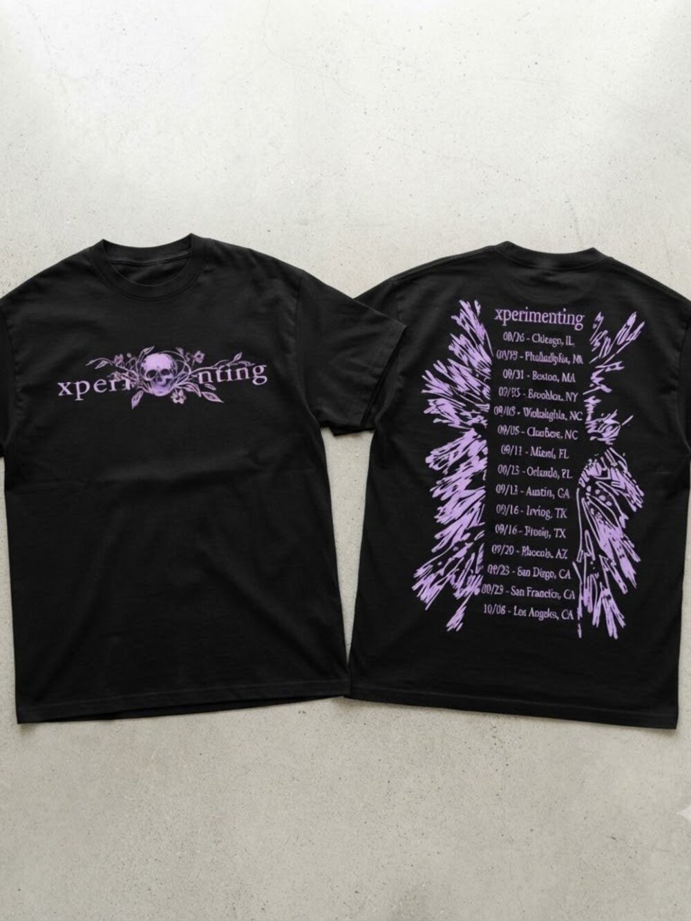 Ken Carson Xperiment Tour 2026 Floral Black T-Shirt S-4XL